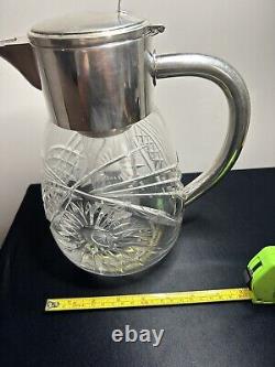 Beautiful Quality Heavy Silver Plate Glass WMF Water Jug Pitcher With Ice Holder