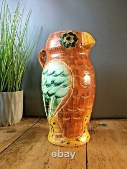 Beautiful Rare Hj Wood Ltd Pottery Owl Art Deco Water Jug Pitcher Vase Vintage