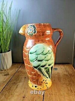 Beautiful Rare Hj Wood Ltd Pottery Owl Art Deco Water Jug Pitcher Vase Vintage