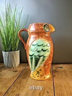 Beautiful Rare Hj Wood Ltd Pottery Owl Art Deco Water Jug Pitcher Vase Vintage