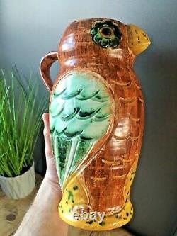 Beautiful Rare Hj Wood Ltd Pottery Owl Art Deco Water Jug Pitcher Vase Vintage