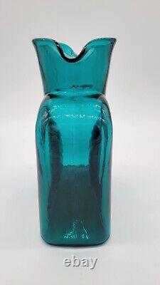 Blenko HTF PEACOCK 384 Water Bottle, Double Spout Pitcher