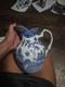 Blue Willow Porcelain Water Tea Pitcher Jug 8 1/2 Birds Pagodas Oriental New