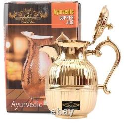 Brass Barrel Designer Jug Pitcher with Lid 1250 ML for Storage & Serving Water