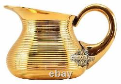 Brass Lining Designer Jug Pitcher 1200 ML Serving Storage Water Brown Drinkware