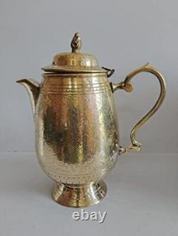 Brass Water jug with Lid Oval Shaped pitcher Embossed for Storage & Serving