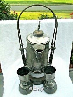 C. 1880 Antique VICTORIAN Aesthetic PAIRPOINT Silverplate Tilt Water Pitcher Cups