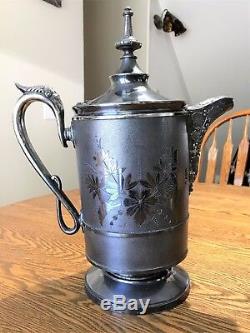 C1872 Jas. Stimpson Victorian Silverplate Ice Water PitcherOrnate Design withFace