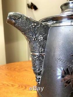 C1872 Jas. Stimpson Victorian Silverplate Ice Water PitcherOrnate Design withFace