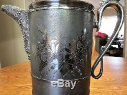 C1872 Jas. Stimpson Victorian Silverplate Ice Water PitcherOrnate Design withFace