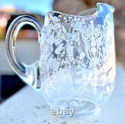 CAMBRIDGE Glass Rose Point GrannyCore Etched Water Pitcher Jug RARE 76 OZ 7 3/4