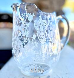 CAMBRIDGE Glass Rose Point GrannyCore Etched Water Pitcher Jug RARE 76 OZ 7 3/4