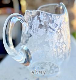 CAMBRIDGE Glass Rose Point GrannyCore Etched Water Pitcher Jug RARE 76 OZ 7 3/4