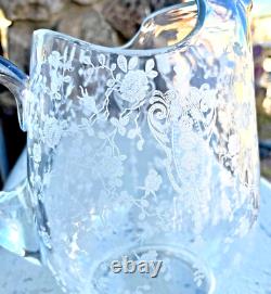 CAMBRIDGE Glass Rose Point GrannyCore Etched Water Pitcher Jug RARE 76 OZ 7 3/4