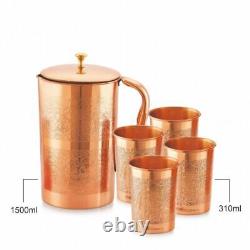 Cello Copper Water Pitcher With Tumblers, Floral Printed, Home Office, Gift Item