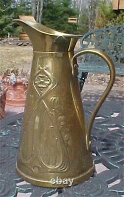 Circa 1900 Brass Water Jug Arts & Crafts Vintage Js&s Made In England