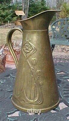 Circa 1900 Brass Water Jug Arts & Crafts Vintage Js&s Made In England