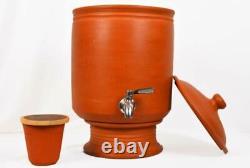 Clay Pitcher Water Jug terra cotta with Glass, Lid Stainless Steel faucet