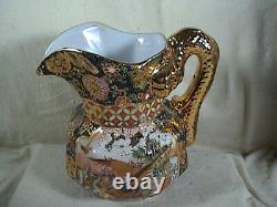 Cloisonne Water Pitcher Jug Enameled Bird Butterflies Gold Serpent/Snake Handle