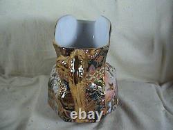 Cloisonne Water Pitcher Jug Enameled Bird Butterflies Gold Serpent/Snake Handle