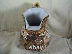 Cloisonne Water Pitcher Jug Enameled Bird Butterflies Gold Serpent/Snake Handle