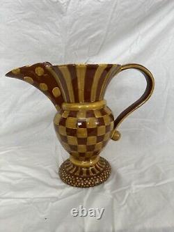 Collectible MacKenzie Childs Wittika Large Gorgeous brown&yellow Water Pitcher