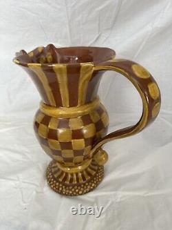 Collectible MacKenzie Childs Wittika Large Gorgeous brown&yellow Water Pitcher