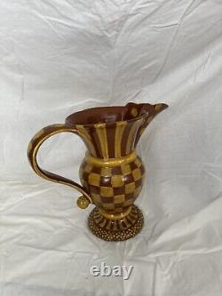 Collectible MacKenzie Childs Wittika Large Gorgeous brown&yellow Water Pitcher