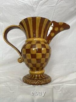 Collectible MacKenzie Childs Wittika Large Gorgeous brown&yellow Water Pitcher