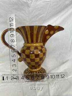 Collectible MacKenzie Childs Wittika Large Gorgeous brown&yellow Water Pitcher