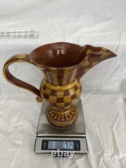 Collectible MacKenzie Childs Wittika Large Gorgeous brown&yellow Water Pitcher