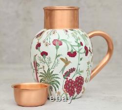 Cooper Pitchers Water Jug Pure Poppy Flower Printed Copper Jug with Lid 1500 ML