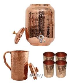 Copper Hammered Water Dispenser Storage Pot 8L Copper Drinking Glass Pitcher Jug