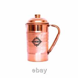 Copper Jug Bottle Pitcher Water and Glass Set -9 Pieces 1500 ml, 1000 ml, 300 ml