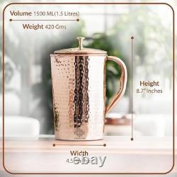 Copper Jug Pitcher, Storage & Serving Water, Yoga Ayurveda Healing 1500 ml