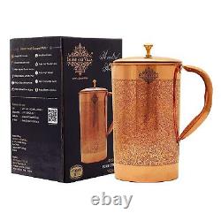 Copper Jug Pitcher with Brass Knob, Storage & Serving Water Volume- 2000 ML