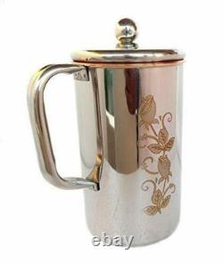 Copper Jug Water Pitcher Flower Print Outside Stainless Steel Capacity 1.5 LTR