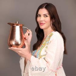 Copper Pitcher Water Mugs Handmade Hammered Large Jug with Lid 100% Pure Copp Copper Pitcher Water Mugs Handmade Hammered Large Jug with Lid 100% Pure Copp