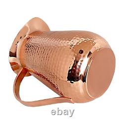 Copper Pitcher Water Mugs Handmade Hammered Large Jug with Lid 100% Pure Copp
