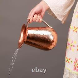 Copper Pitcher Water Mugs Handmade Hammered Large Jug with Lid 100% Pure Copp