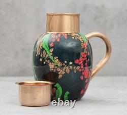 Copper Pitchers Water Jug Poppy Flower Printed 100 % Copper Jug with Lid 1500 ML