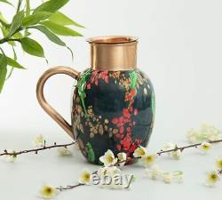 Copper Pitchers Water Jug Poppy Flower Printed 100 % Copper Jug with Lid 1500 ML