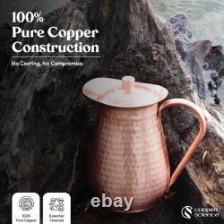Copper-Science Copper Pitcher 68 Oz with Lid Handcrafted Pure Copper Jug Han