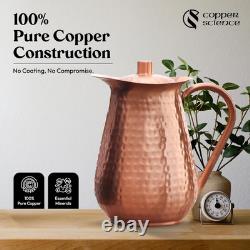 Copper-Science Copper Pitcher 68 Oz with Lid Handcrafted Pure Copper Jug Han