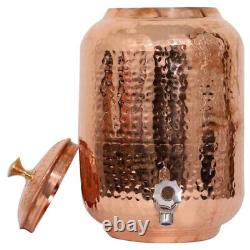 Copper Water Dispenser Matka 12 Litre Hammered Pitchers Pot with 2 Tumbler Glass