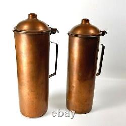 Copper Water Ewers Pitchers Jugs Lids Round Vintage Lot of 2