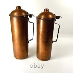 Copper Water Ewers Pitchers Jugs Lids Round Vintage Lot of 2