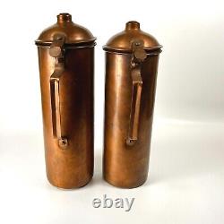 Copper Water Ewers Pitchers Jugs Lids Round Vintage Lot of 2