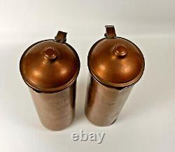 Copper Water Ewers Pitchers Jugs Lids Round Vintage Lot of 2