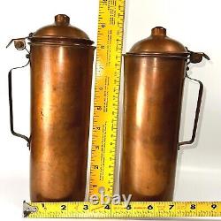 Copper Water Ewers Pitchers Jugs Lids Round Vintage Lot of 2